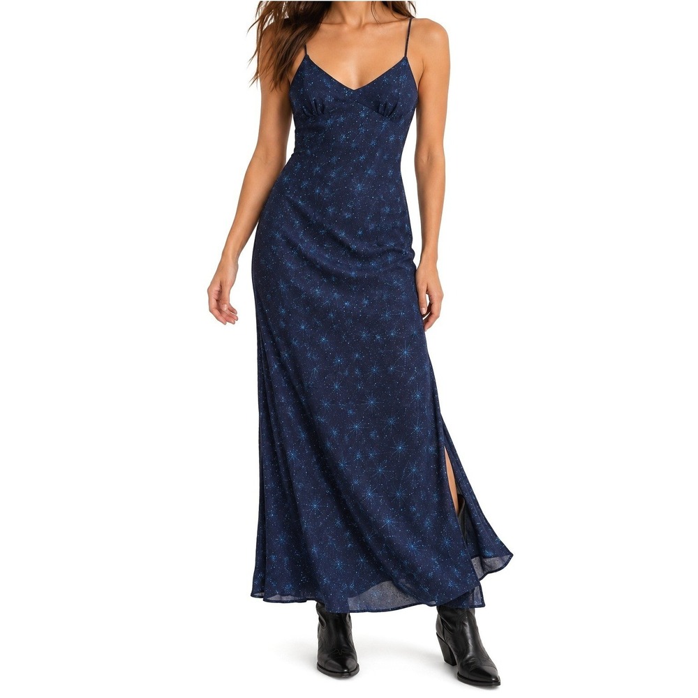 Vintage 90s Glitter Celestial Starburst Maxi Dress s Medium Dark Romance Witchy